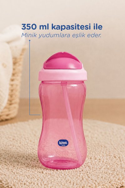 Wee Baby Sporty Cup with Straw, Leak-Proof Baby Cup Water Bottle 350 ml Pink