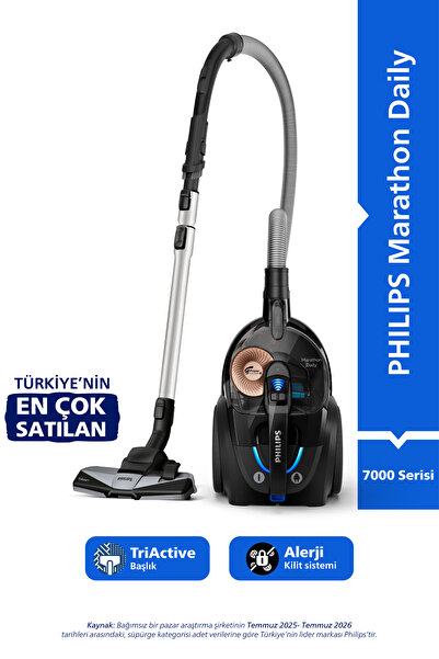 Philips Marathon Daily Torbasiz Elektrikli Süpürge, 750W, PowerCyclone 8, Alerji Kilit Sistemi, XB7150/07