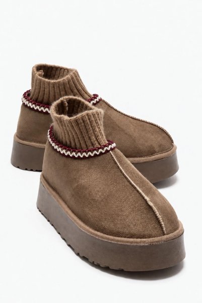 CCWAY AYAKKABI Thick Soled Mini Sock Boots DARK Taupe