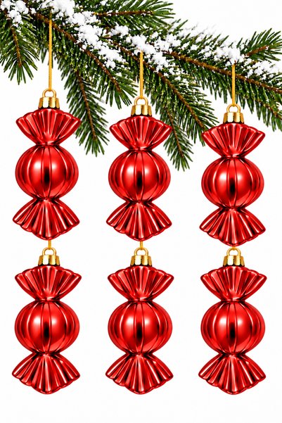 Waldern Set of 6 8 cm Bonbon Candy Christmas Pine Tree Ornaments