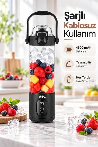 Sinbo SHB-7504 Şarjlı Portatif Taşınabilir Smoothie Blender