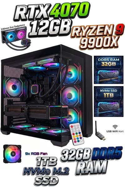 COMLOJI GA-Deluxe Ryzen 9 9900x + RTX 4070 12GB + 32GB DDR5 RAM 1TB M.2 NVMe ...