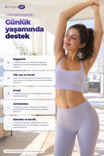 COLLAGEN LIFE 5 Tip Hidrolize Kolajen Tip 1, 2, 3, 5 ve 10 Kolajen & 15 Aminoasit 90 Tablet - C Vitamini, Çinko ve Selenyum İçerikli