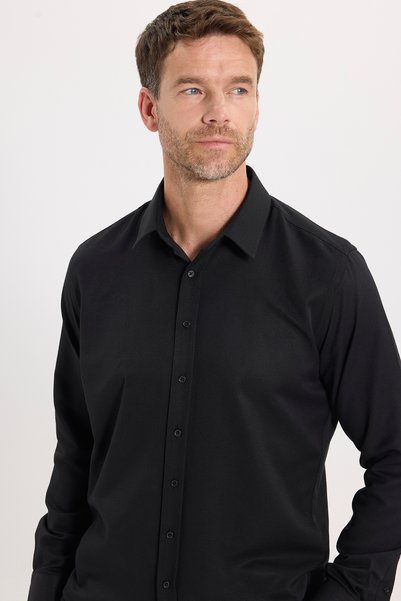 Tudors Erkek Modern Fit Dar Kesim Pamuklu Uzun Kollu Kravatlık Armürlü Siyah ...