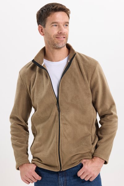 Tudors Unisex Standard Fit Full Zip Cold-Resistant Stand Collar Khaki Fleece ...