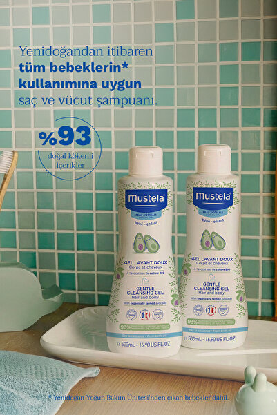 Mustela Organik Avokado İçeren Yenidoğan Bebek Göz Yakmayan Şampuanı Saç Vücut 500ml