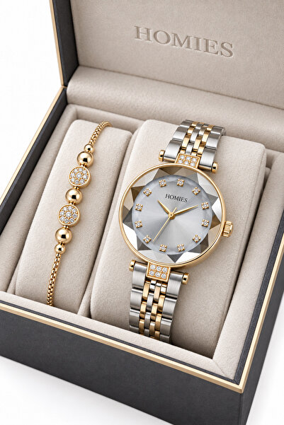 Homies Women's Wristwatch Gold Silver Color Steel Band Japanese Mechanism Gif...