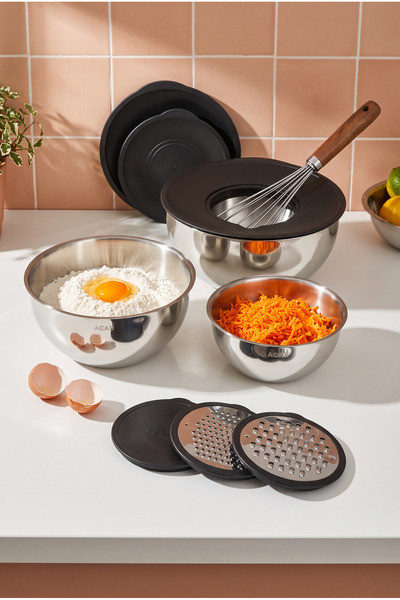 Karat 9 Parça Rendeli Karıştırma ve Saklama Kabı (16-20-24 cm)