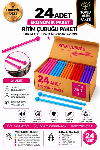 Midex TFK-23-12X Örf Aletleri Seti Davul Tokmağı 23 cm Ritim Çubuğu Paketi Ka...