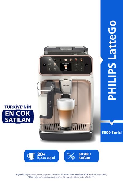 Philips 5500 Serisi LatteGo Tam Otomatik Espresso Makinesi, 20 Sıcak ve Soğuk...