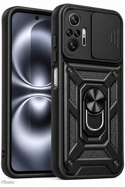 Fibaks Redmi Note 10 Pro Kılıf Kamera Korumalı Sürgülü Yüzüklü Armor Military...