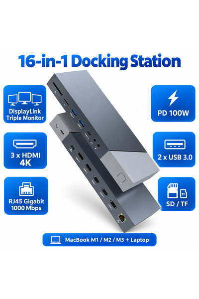 Staryon Stație de andocare USB-C Tip-C 16 în 1 cu cip Cu DisplayLink pentru t...