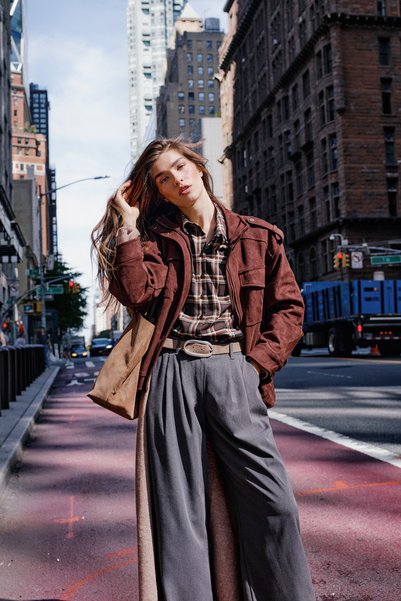 Trendyol Collection Brown Oversize Fit Stand Collar Suede Bomber Coat Twoaw27...