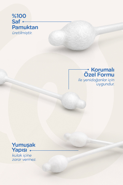 Wee Baby Emniyetli Güvenlik Başlıklı Bebek Kulak Temizleme Çubuğu 60 Adet