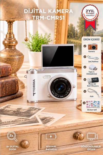 Torima Mini Dijital Retro Kamera 48MP 8X Zoom Flip Ekranlı Selfie Video Vlog ...