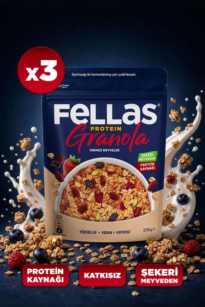 Fellas Protein Granola - Kırmızı Meyveler (270 g) - 3'lü Paket