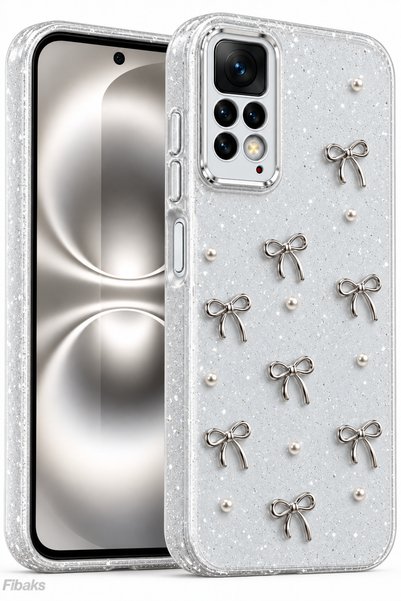 Fibaks حافظة لهاتف Redmi Note 11 Pro/12 Pro 4G، غطاء لامع بنمط فيونكة شفاف فض...