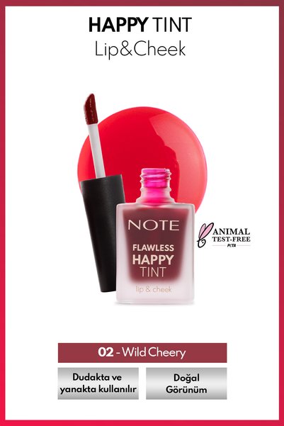 NOTE Flawless Happy Tint Lip & Cheek Dudak Ve Yanak Renklendirici Likit Allık...