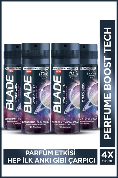 Blade Mystic Aura Erkek Deodorant & Body Spray 4x150 Ml Hızlı Kurur, Leke Bır...