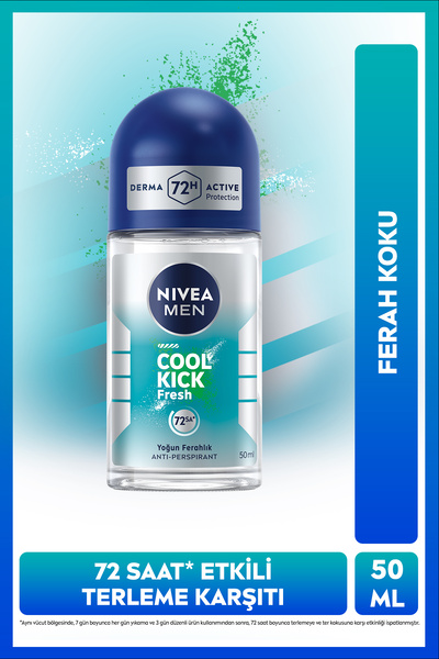 NIVEA MEN Erkek Roll-on Deodorant Cool Kick 50ml, Ferah Koku, 72 Saat Terleme...