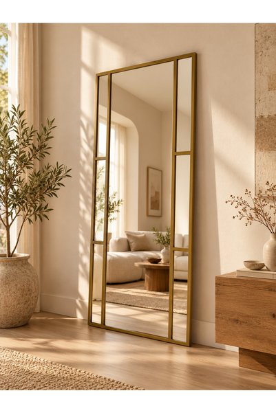 Ersan Dizayn Gold Metal Çerçeveli Dekoratif Duvar Aynası 80x180cm