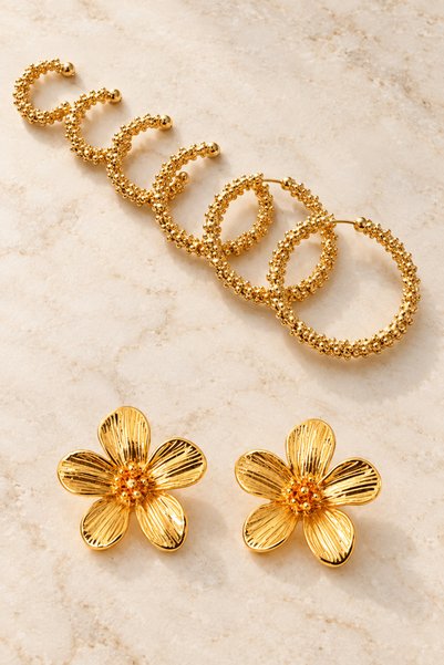 Jack Ferrero Women's Yellow Color 8-Piece Floral Earrings and 6-Piece Serrate...