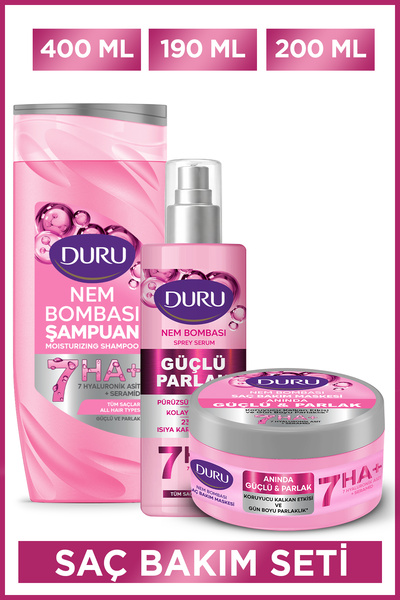 Duru Nem Bombası Tüm Saçlar için Şampuan 400 Ml & Sprey Sıvı Krem 190 Ml &Saç...