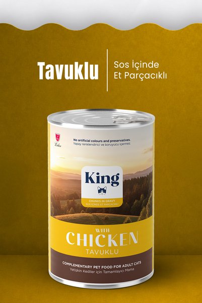 King Sos İçerisinde Et Parçacıklı Tavuklu Kedi Konservesi 400 Gr