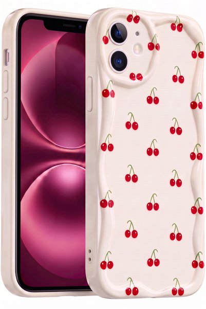 Fibaks iPhone 11 Kılıf Kamera Korumalı Dalga Kenarlı Kiraz Desenli Yumuşak Si...
