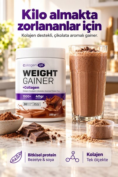 COLLAGEN LIFE Kolajen & Çikolatalı Kilo Alımını Desteklemeye Yardımcı Protein Tozu
