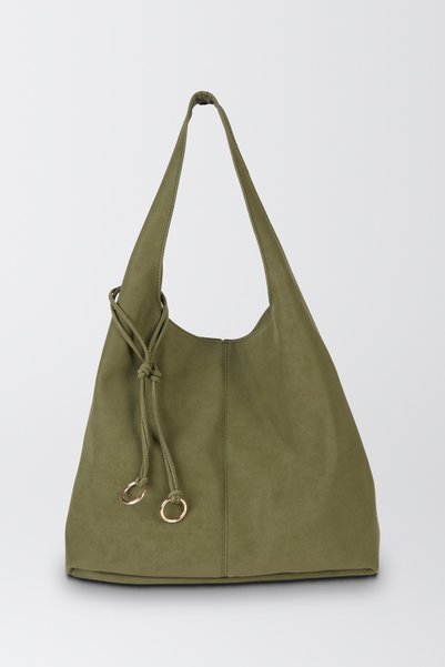 Vivaq Women's Sardunya Khaki Large Nubuck Hobo Shoulder Bag with Ring-Accente...