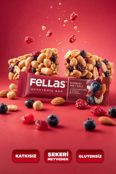 Fellas Kırmızı Meyveli Kuruyemiş Bar (30 g) x 12 Adet