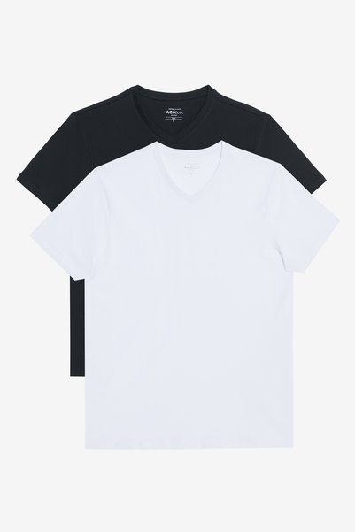 AC&Co / Altınyıldız Classics Men's Black-White 2-Piece V-Neck 100% Cotton Sli...