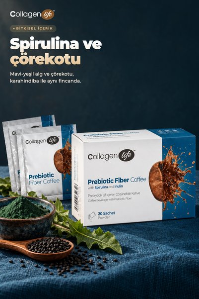 COLLAGEN LIFE Prebiyotik Lif ( İnulin ) Spirulina & Hindiba İçeren Kahve