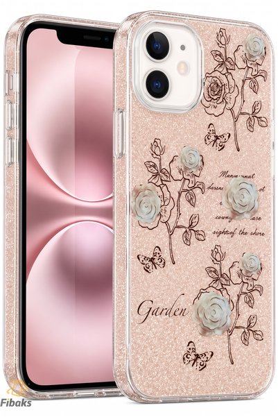 Fibaks iPhone 12/12 Pro Case Glittery White Rose Pattern Colorful Shiny Shock...