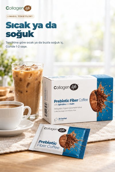 COLLAGEN LIFE Prebiyotik Lif ( İnulin ) Spirulina & Hindiba İçeren Kahve