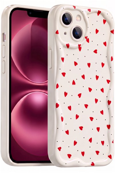 Fibaks iPhone 14 Plus/15 Plus Kılıf Kamera Korumalı Dalga Kenarlı Kırmızı Kal...