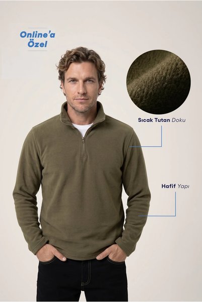 Kiğılı Zippered Bato Collar Regular Fit Fleece Sweatshirt