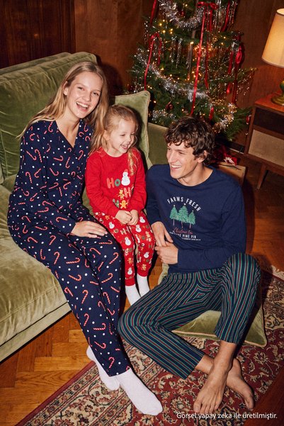 Trendyol Collection Navy Blue Polka Dot Christmas Themed Viscose Woven Pajama...