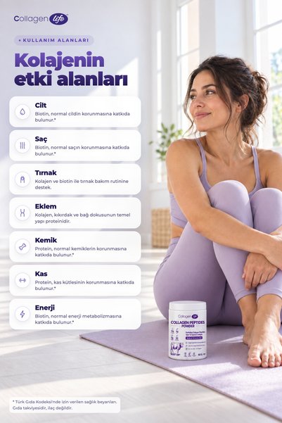 COLLAGEN LIFE Hidrolize Kolajen Peptit Tip 1 - Tip 3 Kolajen 500g - Biotin & 15 Amino Asit 50 Günlük Gıda Takviyesi