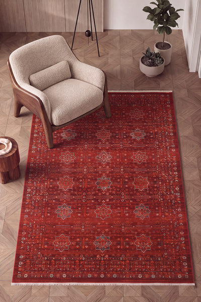 Cool Halı Panama Kırmızı Vintage Halı Afgan Desen Etnik Premium Şık Salon Hal...