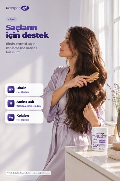 COLLAGEN LIFE %100 Hidrolize Kolajen Peptitler Biotin Ve 15 Amino Asit İçeren Gıda Takviyesi 30 Günlük