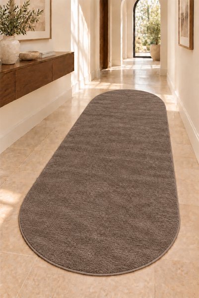 Raschel Carpet Premium Yıkanabilir Leke Tutmaz Modern Yolluk Elips Model Bej ...