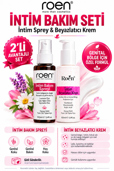 Roen Genital Bakım Seti, pH Dengel İntim Sprey& Koltuk Altı ve Genital Bölge Beyazlatıcı Krem