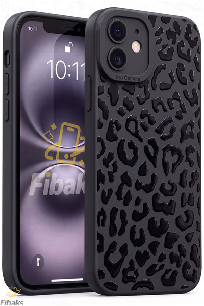 Fibaks iPhone 11 Kılıf Mat Siyah Hologramlı Leopar Desenli Kamera Korumalı Yu...
