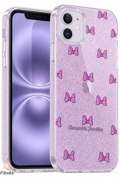 Fibaks iPhone 11 Case Purple Glitter Bow Pattern Colorful Shiny Shock-Absorbi...