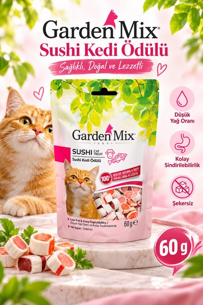 Gardenmix Garden Mix Kuzu Etli Sushi Düşük Yağlı Şekersiz Kedi Ödül Maması 60 Gr