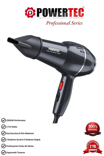 POWERTEC TR-801 Profesyonel Saç Kurutma & Fön Makinesi Antrasit Silver