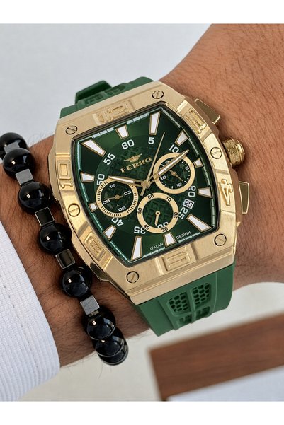 FERRO Yeşil Silikon Kordon Erkek Kol Saati FM11526D-ZR6 Fonksiyonları Aktif S...
