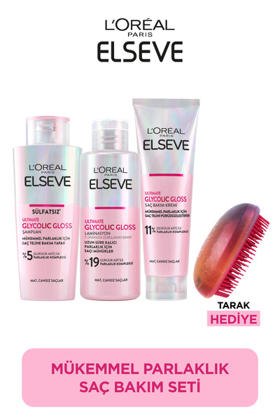 ELSEVE Ultimate Glycolic Gloss Mükemmel Parlaklık 3'lü Saç Bakım Seti: Şampua...